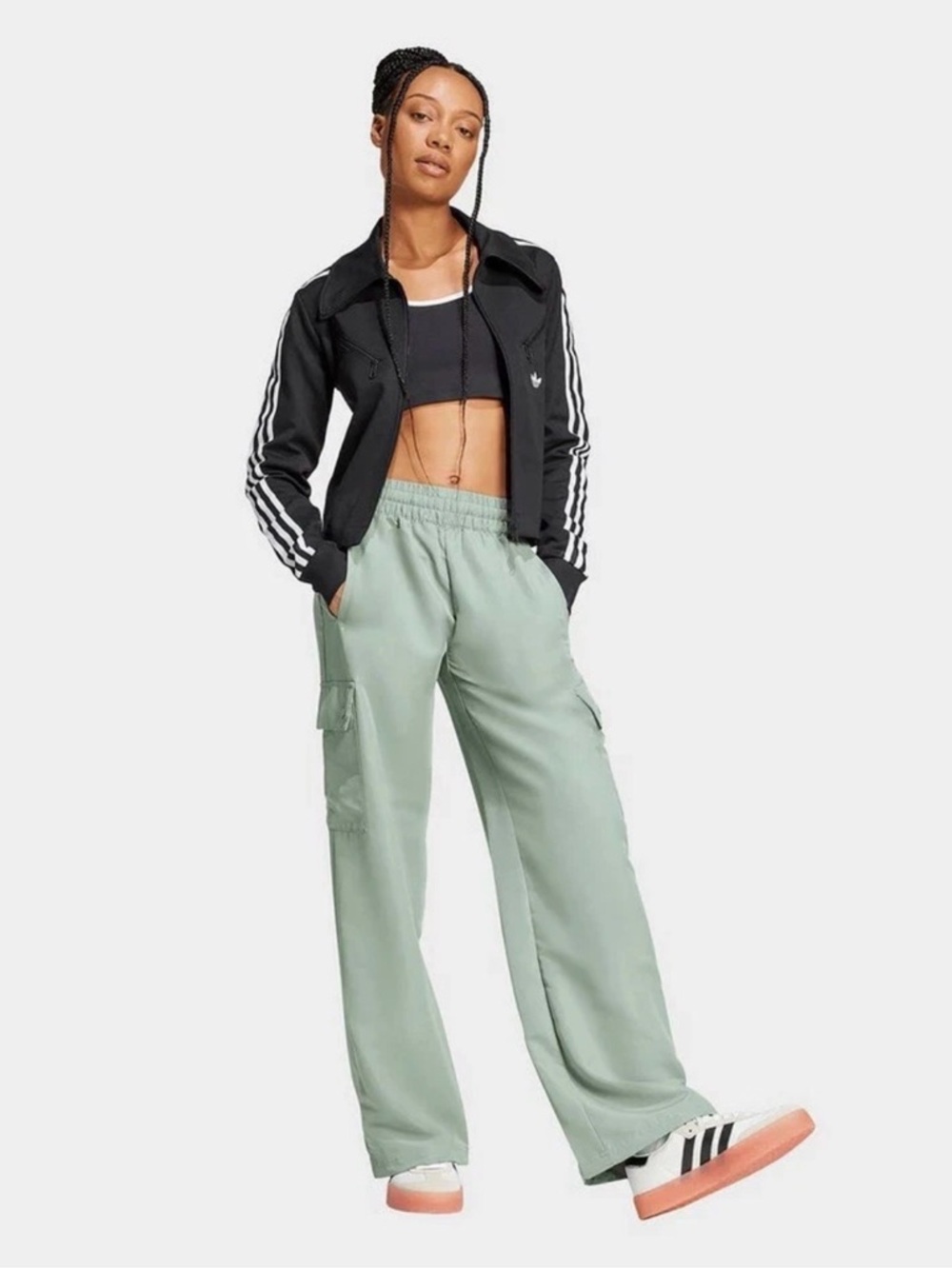 🆕 adidas Essentials Woven Cargo Pants XL Sage Green Wide Leg Streetwear NWT